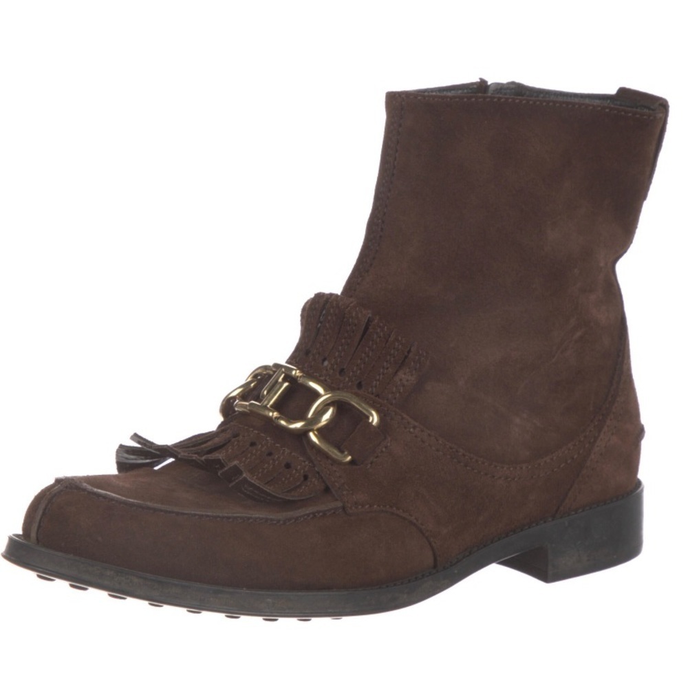 Tod’s Women's Dark Brown Scarpa Donna Suede Stivaletto Combat Boots Size 35